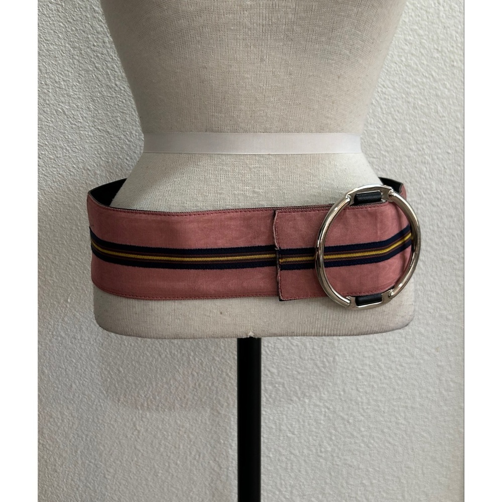 Lanvin Paris Women’s Striped Pink Belt Size Medium Fabric Snaps Buckle Y2K